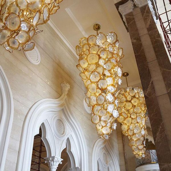 Kronleuchter Luxus große goldene Blume Kronleuchter Licht mit Murano-Glasplatten für Villa LED Indoor Hängeleuchte
