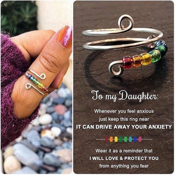 Neu im Regenbogen-Perlen-Dekompressionsring, offene Manschette, verstellbar, drehbar, Anti-Stress-Angst, bunte Perlen, Fingerschmuck, Geschenke für Mädchen, Tochter, Frauen, Großhandel