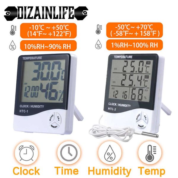 LCD elettronico digitale temperatura umidità misuratore termometro igrometro interno esterno orologio stazione meteorologica HTC-1 HTC-2