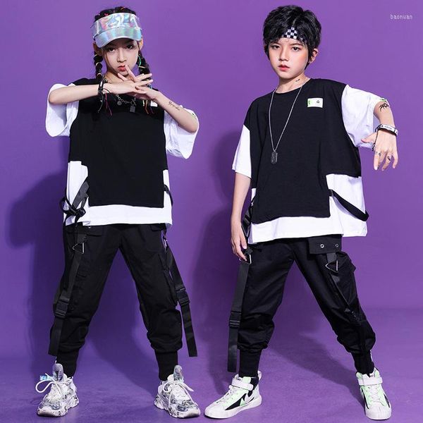 Abbigliamento da palco Kid Kpop Hip Hop Abbigliamento T-shirt oversize Top Streetwear Harajuku Pantaloni cargo tattici per ragazza ragazzo vestiti per costumi di danza jazz