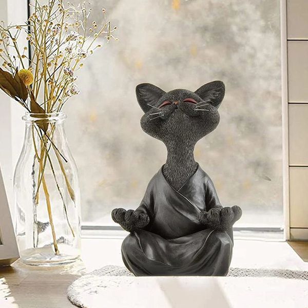 Oggetti decorativi Figurine Gatto Meditazione Yoga Collezione Happy Decor Sculture d'arte Giardino esterno Decorare Stravagante Buddha nero 221208