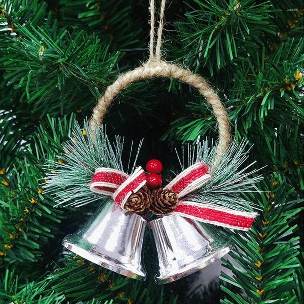 Decorazioni natalizie Campana Ornamenti appesi Puntelli Po Simulazione Pigna Pendenti Cono Decorazione Ago per albero di Natale Campane stella argento