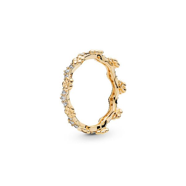 Gelbvergoldeter Blumenkronen-RING mit Originalverpackung für Pandora-Echt-Sterling-Schmuck, CZ-Diamant, Hochzeit, Party, Geschenk, Ringe für Frauen und Mädchen