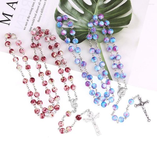 CHOKKER TREND Fanspoted Flower Rosary Cross Collana Virgin Mary Center Accessori Christian Church Jewelry