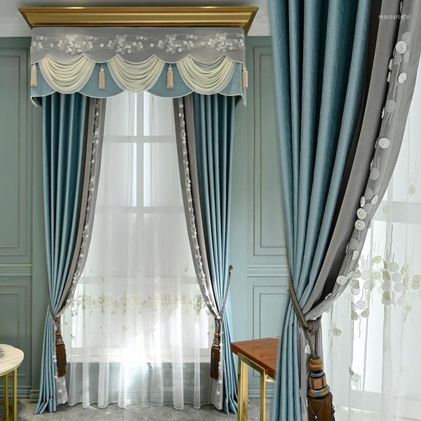 Занавески для занавески для гостиной Легкие роскошные современные голубые маленькие свежие затенение.