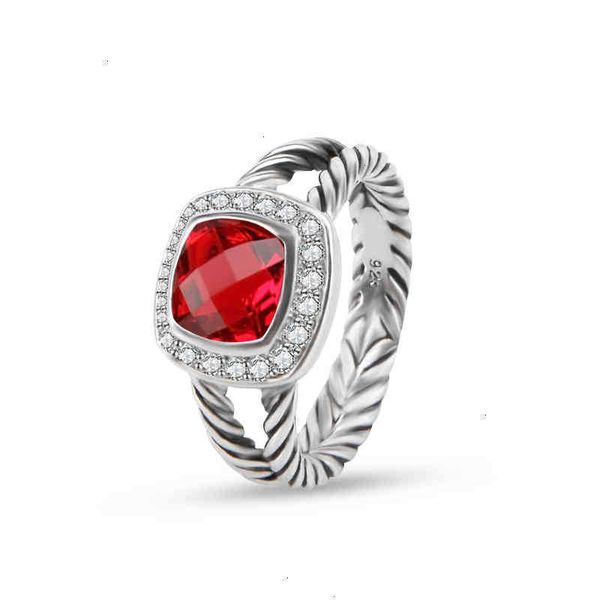 Designer mulher moda jóias casamento anéis de luxo prata para anel torcido senhoras clássico incrustado vermelho granada zircão noivado aniversário