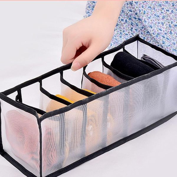 Aufbewahrungsschubladen 7Cells Unterwäsche BH Organizer Box Schwarze Schubladen Schrank Organisatoren Kisten für Schals Socken Kleidung Mesh Trennung