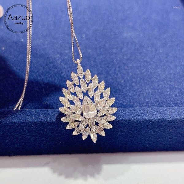 Correntes azuo jóias finas 18k Diamantes reais de ouro branco 1.0ct Colar de gotas aquáticas de 1,0ct Partido de casamento de banquetes sênior para mulheres