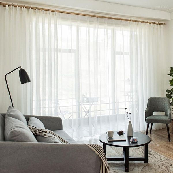 Cortinas de janela branca cortinas para o quarto de estar de tecido de linho, tule de linho pode ser personalizado no estilo francês americano fresco