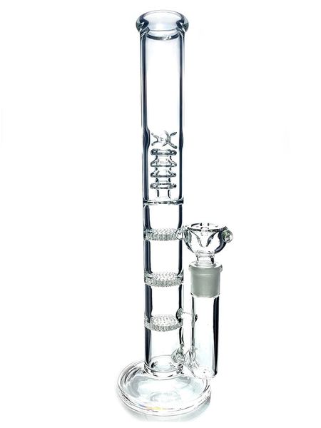 18-Zoll-Triple-Barrel-Bong-Wasserpfeifen mit dreischichtigen Wabenfiltern, Perc-Öl-Dab-Rigs, Shisha