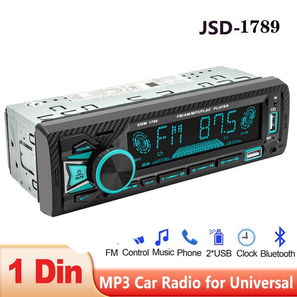 Carro de áudio de carro 1 DIN MP3 Car estéreo Bluetooth FM aux em botões coloridos USB App Control Remote 1Din Multimedia player Player