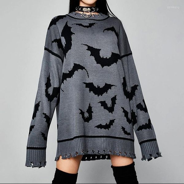 Kadın Sweaters Baskılı Moda Gotik Uzun Kazak Kol gevşek Yuvarlak Boyun Külot Yarasa Püskü Bayanlar Hem Sokak Giyim