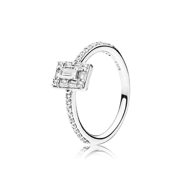 Anello scintillante quadrato Halo autentico argento sterling con scatola originale per gioielli Pandora Fedi nuziali in oro rosa con diamanti CZ per donne e ragazze Regali di fidanzamento