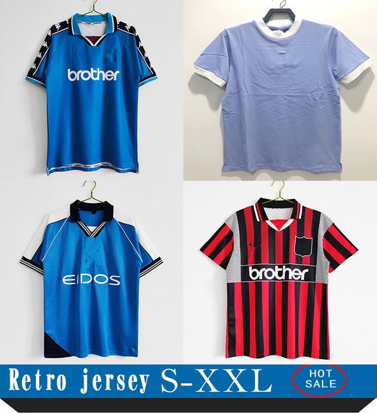 Retro Man Soccer Jerseys 99 90 01 97 98 72 City 1998 19991972 2001 EIDOS Gallagher WEAH Tevez Kun Aguero Dzeko Kompany Vintage Manchester Shirts Classic Kit