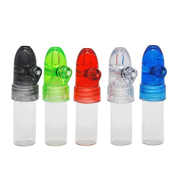 Dispenser per tabacco da fiuto in plastica per fumatori 67 mm di altezza Bullet Rocket Pill Box Case Snorter Sunff Snorter Sniffer all'ingrosso