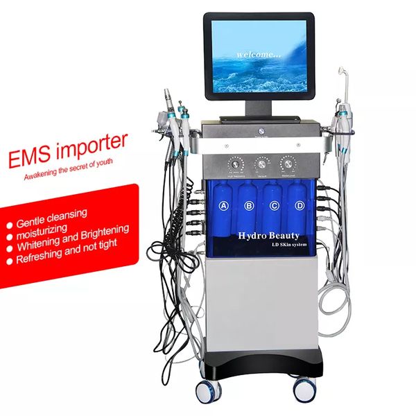 Гидро дермабразивная машина для лица 14 в 1 алмазной уход за кожей, очищающий воду, гидра аква -кожура микродермабразия кислородное распылитель биополирование RF затягивание