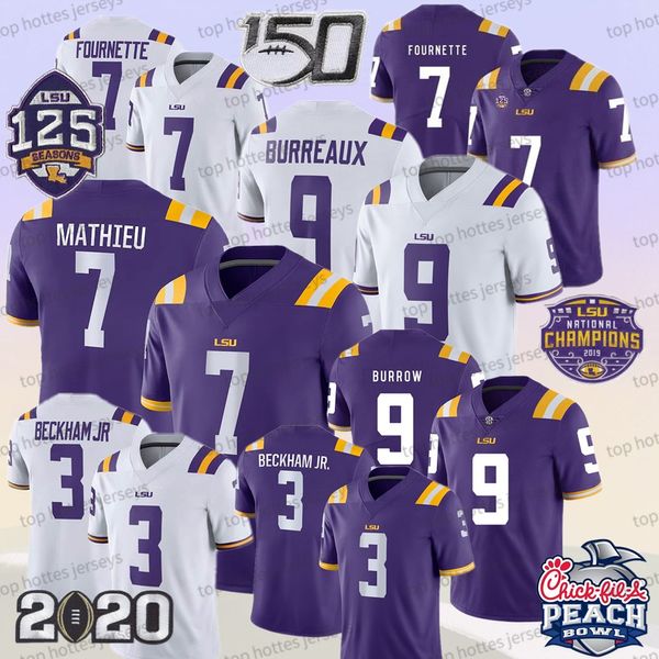 LSU Tigers 2 Justin Jefferson College Football Jersey Odell Beckham Jr. Burreaux 9 Joe Burrow Tryann Mathieu 7 Fournette Purple Stitched College Mens Maglie 125th