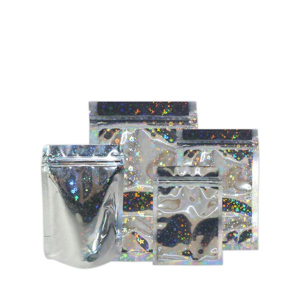 3 tamanhos Bolsas de trava com zíper brilhante para alumínio Bolsas de embalagem de alimentos reutilizáveis ​​mylar para zip para presentes selvagens bolsa de embalagem