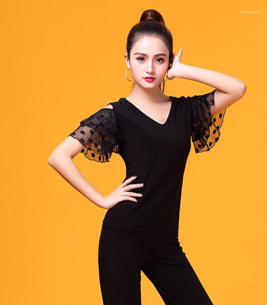 Stage Wear manica lunga nera scava fuori flamenco latino YR0303 top camicetta pratica danza top taglia S-XXL corto