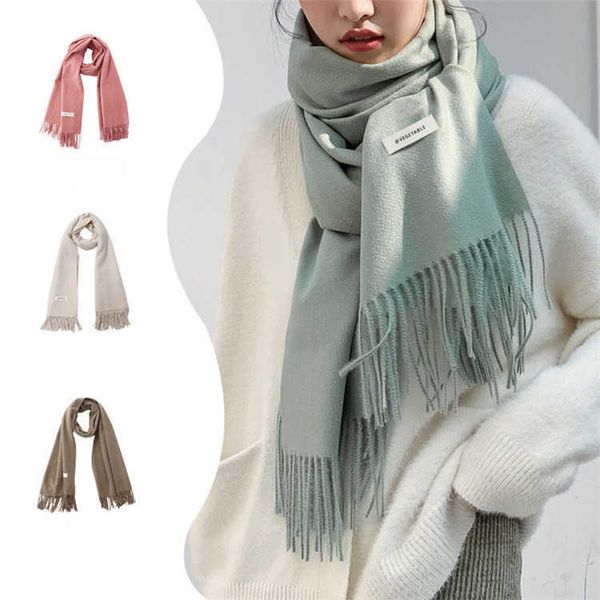 Lenços hat luvas de luva lenço novo colar sólido colarinho feminino quente tassel longa borla color shawl casual inverno