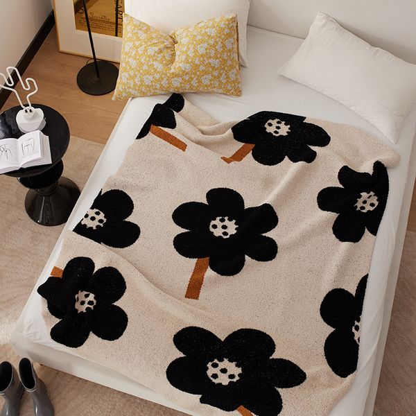 Designer-Decke „Sonnenblume“. Eine erstklassige Halbrand-Fleece-Strickdecke für Sofa, Büro, Nickerchen, Herbst- und Winterbezug, dekorativ