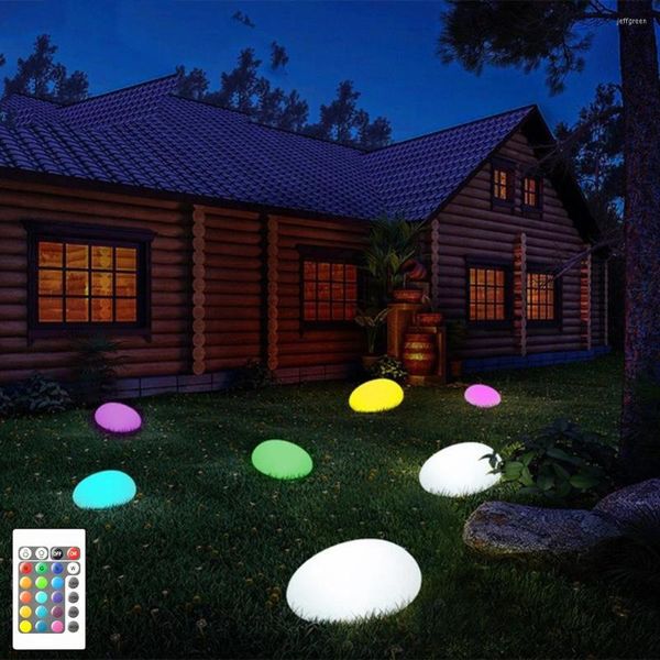 Заряжать светодиодную открытую садовую светящуюся булыжую каменную форму свет 16 цветов RGB патио ландшафтный газонный ламп с пультом дистанционного управления