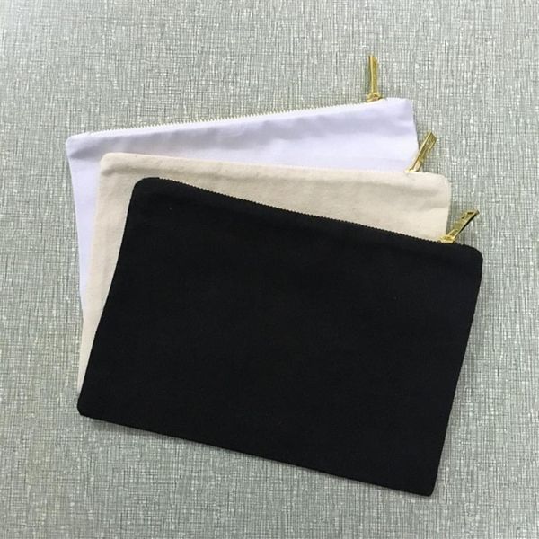 Fantastica pochette in tela di cotone naturale con cerniera in metallo borsa cosmetica in cotone nero borsa per trucco vuota alla moda serigrafia fai da te236Q