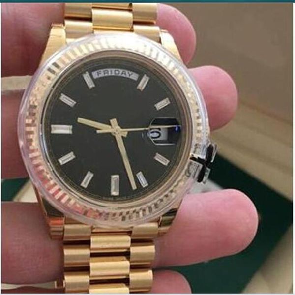 Real Po Watch 118238 41 mm Asia 2813 mechanisches Saphirglas schwarzes Zifferblatt 18 Karat Gold Edelstahlarmband Luxus-Herrenuhr W205s