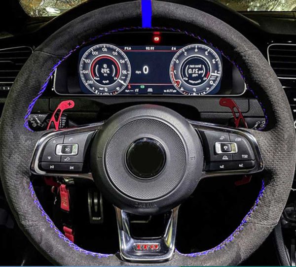 Coprivolante per auto in pelle scamosciata nera cucito a mano antiscivolo per Volkswagen Golf 7 GTI Golf R MK7 VW Polo GTI Scirocco 2015 2016