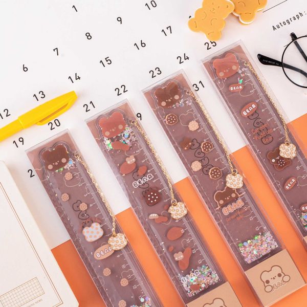 1pcs Karamel Puding Bear 15cm Cetvel Bookmark Tip Sevimli Karikatür Düz Astar Ofis Okulu Öğrenci Malzemeleri A7290