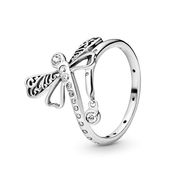 Anello di design libellula scintillante per Pandora Gioielli in vero argento sterling per feste di nozze per donne Ragazze Anelli regalo fidanzata con diamanti CZ con cofanetto originale