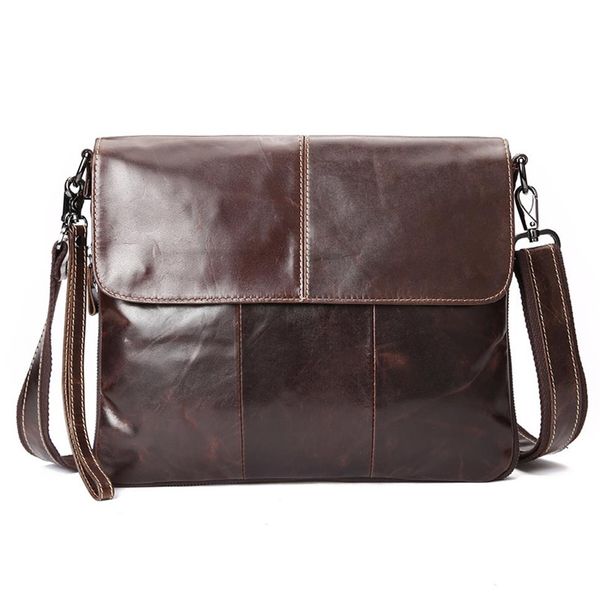 Модная винтажная подлинная кожаная сумка для плеча высококачественная коричневая повседневная сумка для плеч для мужчин крупная мощность бизнеса 333b