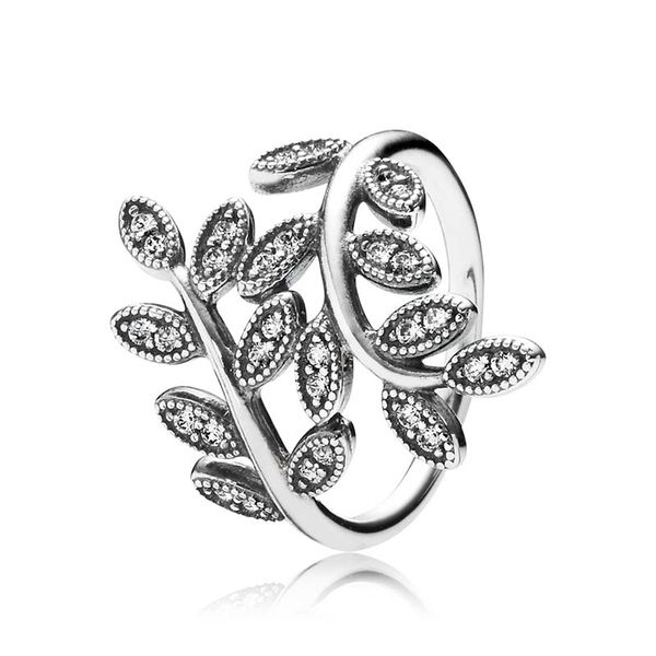 ANELLO con foglia di diamante scintillante CZ Autentico argento sterling per gioielli Pandora moda festa di nozze per donne Ragazze foglie Anelli con scatola originale