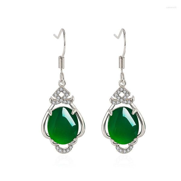 Brincos Dangle 2022 Charm Grade A Green Jade Green Drop For Women 925 Sterling Silver Vintage Fine Jewelry Gift Ship