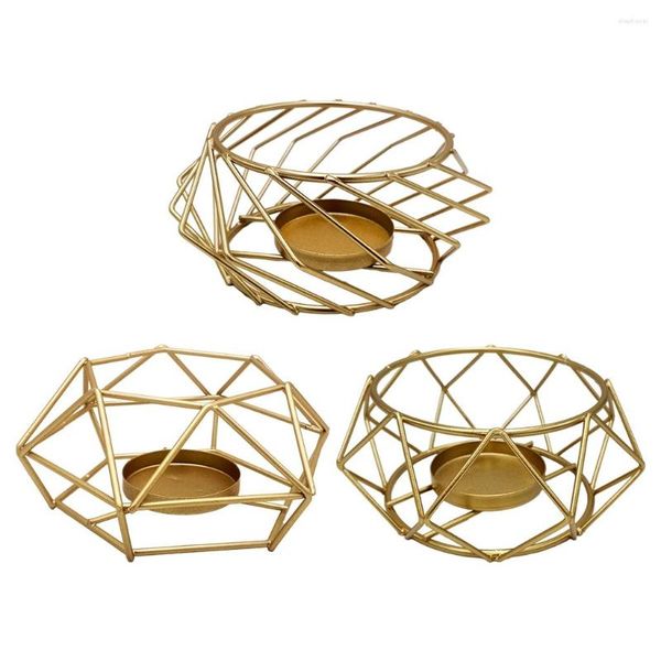 Titulares de vela 3D Gold Gold Polished Tealight title Table Top Centerpieces Weddings Evento De decoração de festa