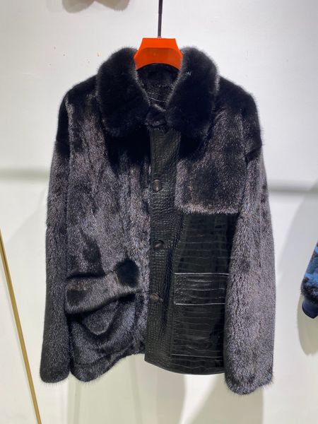 LVS Erkek Gerçek Deri Ceket Out Giyim Tasarımcısı Lüks Hediye Babaları Günü Parlak Dolgu Ceket Erkekler Tom Brown Giyim