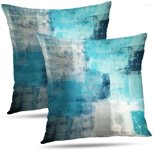 Cuscino Teal Throw Covers Turchese E Grigio Art Copertura Decorativa Per La Casa Camera Da Letto Divano Soggiorno 18X18 Pollici 1 Pezzo