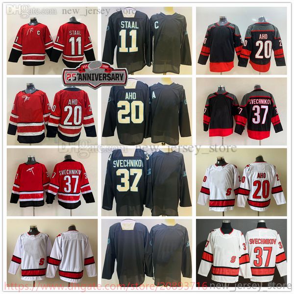 Movie College Hockey su ghiaccio indossa maglie cucite 20SebastianAho 37AndreiSvechnikov 11Staal Reverse Retro Blank nero 25th Anniversary Donna gioventù uomo Jersey