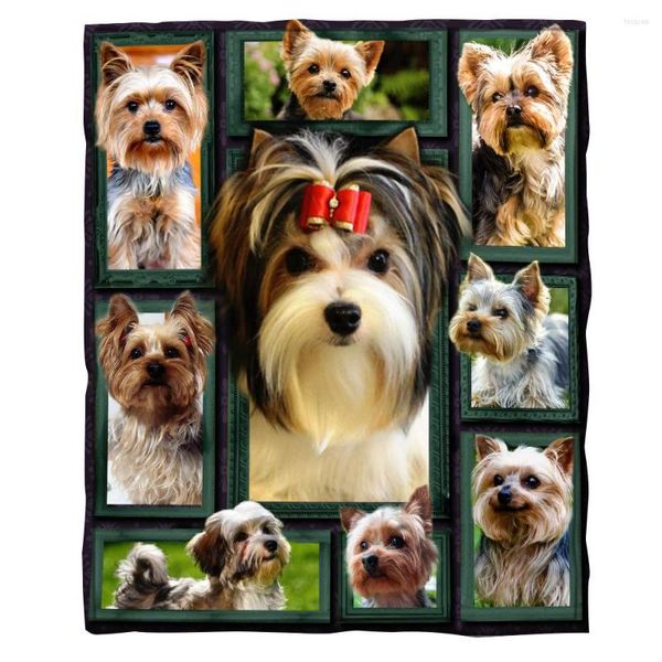 Cobertores Yorkshire Terrier Fleece Blange 3D Full impresso para adultos/crianças Sherpa Drop Sherpa