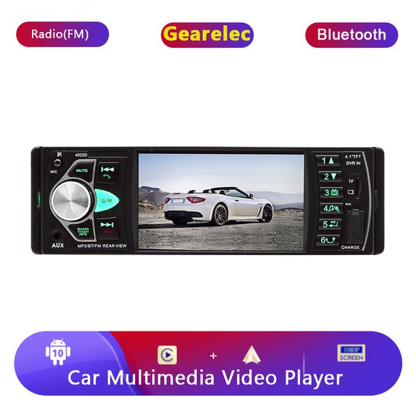 4,1 дюйма Car Stereo Radio 1 Din Bluetooth Руки бесплатно вызовывает USB Aux вход FM -приемник Radio с рулевым колесом дистанционным управлением