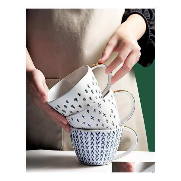 Tassen 400 ml Griff Einfache Keramik Geometrische Kaffee Irregar Form Nordic Wohnkultur Geschenk Retro Handbemalte Tasse Drop Lieferung Garten Ki DHRR2