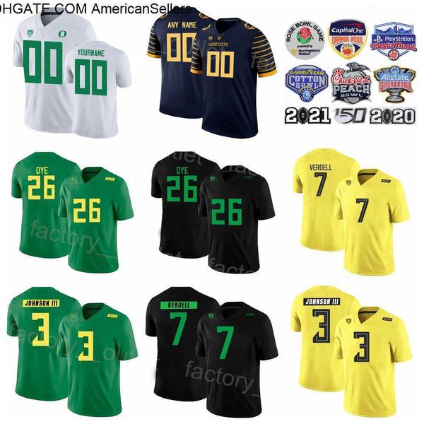 NCAA Oregon Ducks College Football 3 Johnny Johnson III Trikot 14 Kris Hutson 6 Jaylon Redd 13 Anthony Brown 7 CJ Verdell 26 Travis Dye Individuelle Namensnummer