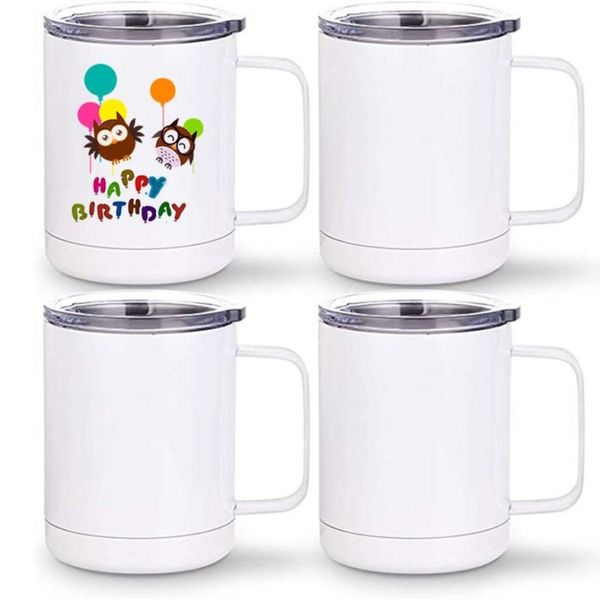 Сублимация 12 унций DIY Blank Tumblers Coffee Mug Cup Cup Travel Double Wall Insular Vacuum Water Tumbler с ручкой и крышкой уплотнения