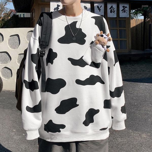 Felpe con cappuccio da uomo Men In Instagram Trend Mucca Stampa Vai con BF allentato sapore squallido Push e pesante cappotto con cappuccio Harajuku Streetwear