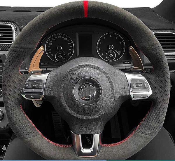 Индивидуальная крышка рулевого колеса автомобильного рулевого колеса Черная замша для Volkswagen Golf 6 GTI MK6 VW Polo GTI Scirocco R Passat CC R-Line 2010