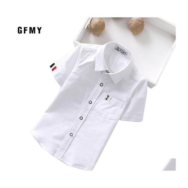 Camicie per bambini Gfmy Saldi estivi Bambini Casual Tinta unita Cotone Colore Blu Bianco Maniche corte Ragazzi per 214 anni 220125 Drop Delivery Baby Dhyjw