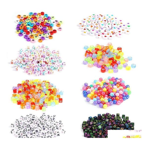 Akrilik plastik lucite 1300pcs Akrilik beyaz yuvarlak harfli alfabe boncukları elastik kristal ip kablosu ile mücevher yapmak DIY n dhztl