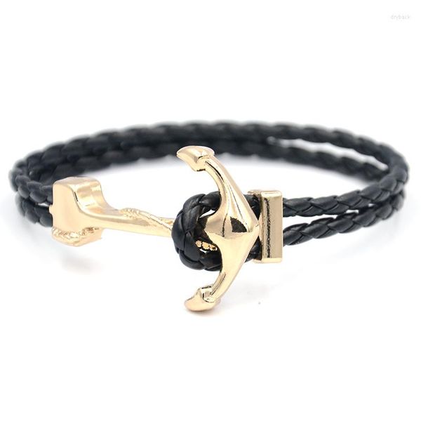 Strand Junwei Bracciale da uomo Ancora d'oro Corda intrecciata Stile punk Gioielli alla moda in lega di zinco