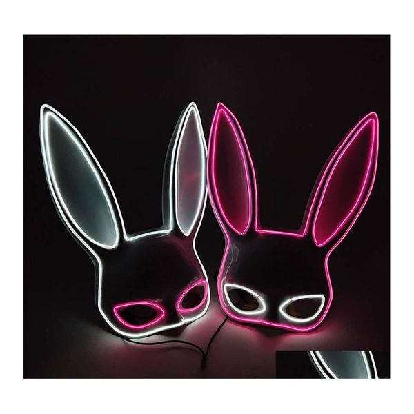 Partymasken Leuchtende LED-Maske Cosplay Kaninchenkostüme Zubehör Sexy Hase halbes Gesicht Frauen für Bühnenaufführung Karneval Homefavor Dhhsq