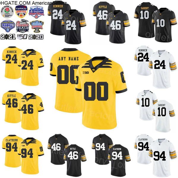 NCAA Iowa Hawkeyes College Football 46 George Kittle Jersey 24 Nile Kinnick 94 Adrian Clayborn 6 Tim Dwight 7 Brad Banks 10 Mekhi Sargent Per gli appassionati di sport